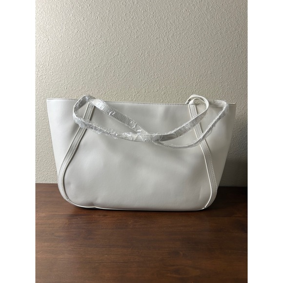 Cavalli NWT Tote Bag Class Sandra Shopper White Asparagus Gold Logo MSRP 118 - Picture 4 of 10